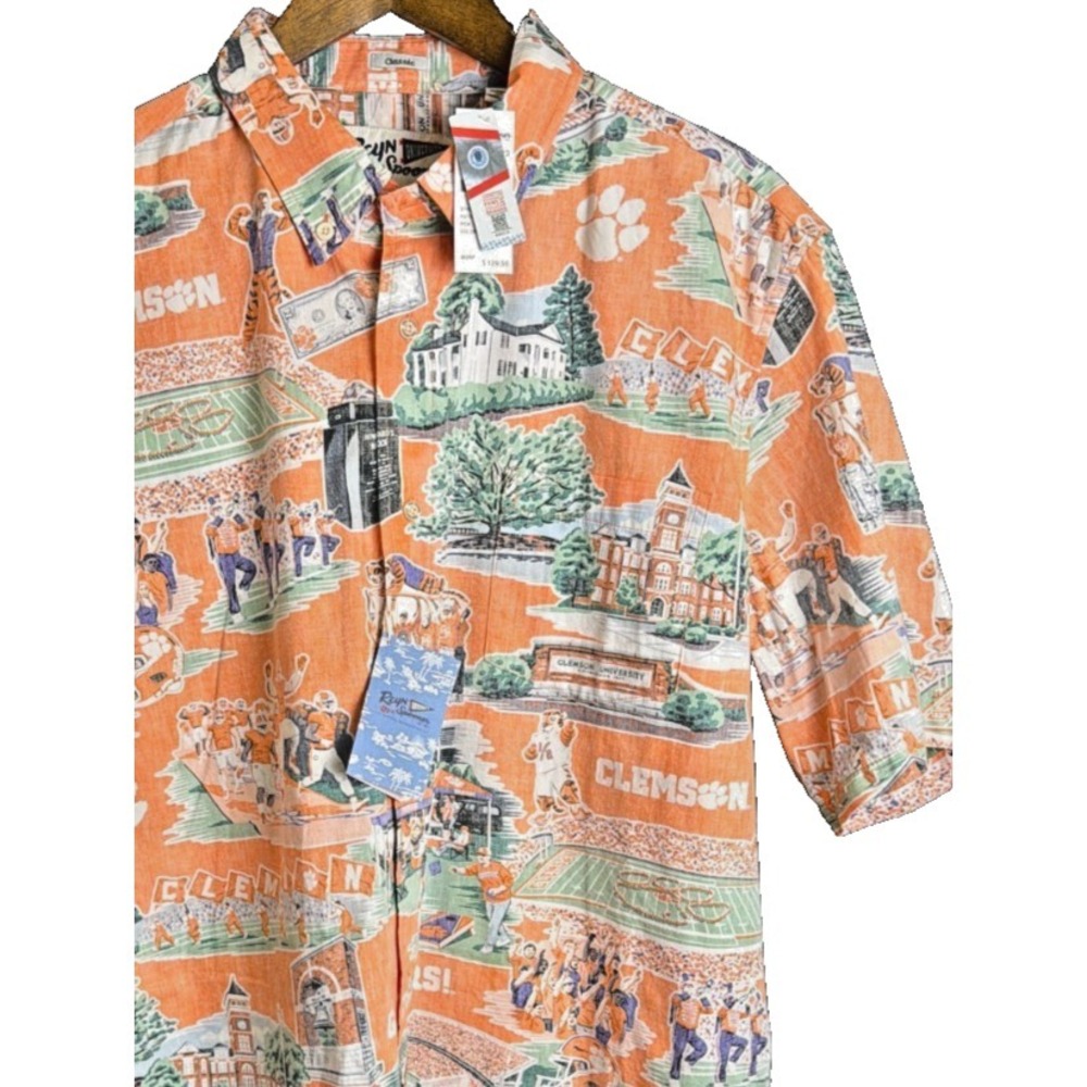 Reyn Spooner Clemson University Scenic Hawaiian Shirt NWT Button Front‎ Orange L